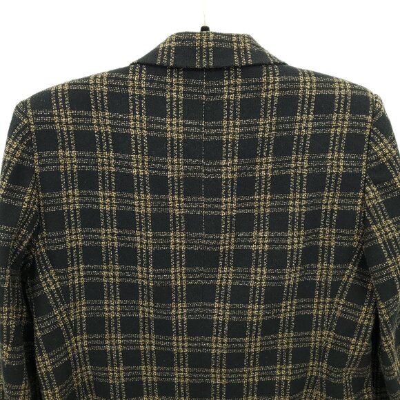VTG 90s Worthington Tweed Wool-Blend Grid-Plaid Blazer 10P Brown/Black - Picture 9 of 15